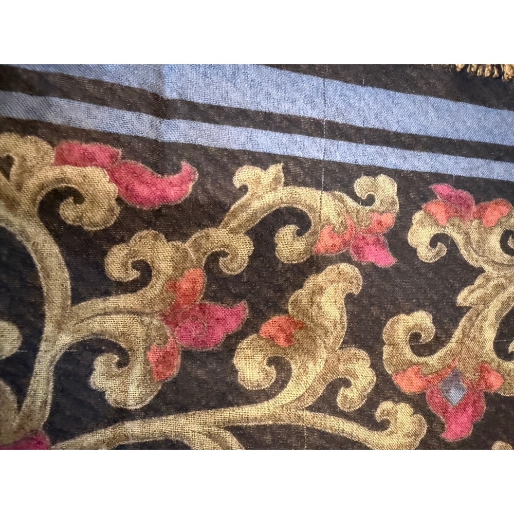 Vintage Loro Piana Cashmere Silk Shawl 55x55 Black Floral Fringe READ - Picture 5 of 12